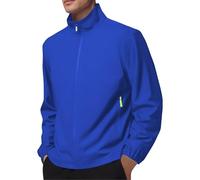 Giacca sportiva da uomo, leggera, a vento, per l'autunno, con chiusura a strappo, colletto alto, giacca softshell da corsa, per il tempo libero, con tasche, Blu, 4XL
