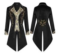 Giacca Steampunk Monocolore con Colletto alla Coreana per Uomo, Soprabito Vittoriano Ricamato,Comodo Elegante Tempo libero Festivalmente Traspirabile Costume da Pirata e Vampiro per Halloween
