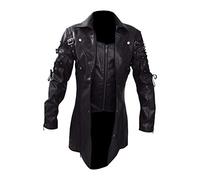 Giacca Steampunk Uomo,Giacca Medievale da Uomo Vintage Gotico Pelle in Stile Motociclista Casual Vittoriano Giubbotto Moto Antivento Leggera Giacche Moto Giacche da Pilota Giacca per Halloween Feste