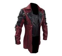 Giacca Steampunk Uomo,Giacca Medievale da Uomo Vintage Gotico Pelle in Stile Motociclista Casual Vittoriano Giubbotto Moto Antivento Leggera Giacche Moto Giacche da Pilota Giacca per Halloween Feste