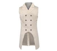 Giacca Steampunk Uomo Scollo V- Cappotti Senza Maniche Vintage Taglio Slim Coda Di Pie Con Bottoni Corte Gilet Vittoriano Rinascimento Chic Casual Gotico Giacche Per Halloween E Carnevale, bianco, L