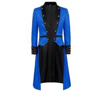 Giacca Steampunk Uomo Vintage Costume Medieval Uomo Manica Lunga Chic Coda di Pie Corte Cappotto Casual Gotico Rinascimento Taglio Ampio Giacche Per Halloween Festa Carnevale Abbigliamento, blu, L