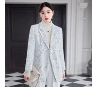 Giacca Tailleur Blazer Donna Cappotto Ufficio Slim Elegante Bianco Tweed 47564