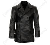 Giacca Tedesca U-Boat - Pelle Nera - WW2 Repro Uniforme Navale - Abbottonato