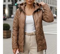 Giacca trapuntata con cappuccio da donna per la mezza stagione, lunga fino a metà coscia, con chiusura a zip, cappuccio regolabile con fibbia, dettagli trapuntati, due tasche laterali, foderata e legg