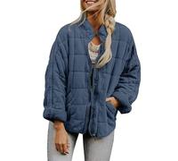 Giacca trapuntata da donna, alla moda, leggera, con cerniera, capispalla invernale oversize da donna, Blu, S