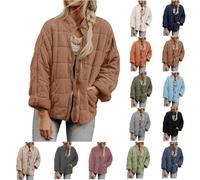 Giacca trapuntata da donna, alla moda, leggera, con cerniera, capispalla invernale oversize da donna, Marrone, XL