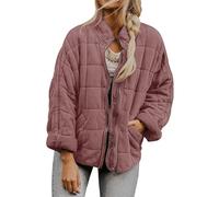 Giacca trapuntata da donna, alla moda, leggera, con cerniera, capispalla invernale oversize da donna, rosa, L