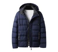 Giacca trapuntata da uomo a collo alto, piumino leggero con cappuccio, tinta unita, autunno, inverno, con tasche, da uomo, comoda, calda, giacca invernale con chiusura lampo, sportiva, basic, O blu.,