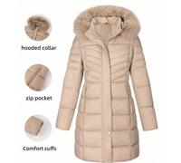 Giacca trapuntata donna Giolshon con colletto e cappuccio in pelliccia sintetica, un must-have come cappotto imbottito per l'autunno e l'inverno L,M,S,XL,XXLTessuto intrecciato