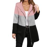 Giacca Tricolor Trench Donna con Cappuccio Felpe Donne Cerniera Giacca Donna Colori Contrastanti Abbigliamento Strada Giacche Strette Casual All'aperto, B rosso, L