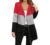 Giacca Tricolor Trench Donna con Cappuccio Felpe Donne Cerniera Giacca Donna Colori Contrastanti Abbigliamento Strada Giacche Strette Casual All'aperto, Rosso (A Rojo), M