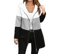 Giacca Tricolor Trench Donna con Cappuccio Felpe Donne Cerniera Giacca Donna Colori Contrastanti Abbigliamento Strada Giacche Strette Casual All'aperto, bianco, XL