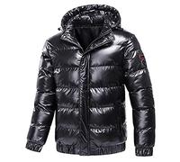 Giacca Uomo Autunno Inverno Lucida con Cerniera Maniche Lunghe e Cappuccio Colore Unito Calda e Fashion Ideale per Serate e Eventi con Design Moderno