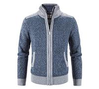 Giacca Uomo Inverno Caldo Uomini Casual Patchwork Collo Alto Cerniera Manica Lunga Tasca Caldo Cardigan Allentato Inverno Maglia Giacca Cappotto per Lavoro, blu, 3XL