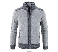 Giacca Uomo Inverno Caldo Uomini Casual Patchwork Collo Alto Cerniera Manica Lunga Tasca Caldo Cardigan Allentato Inverno Maglia Giacca Cappotto per Lavoro, Grey, L