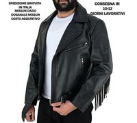 Giacca Uomo Vera Pelle Mucca Biker Frange Maniche Retro Pannelli Trapuntati