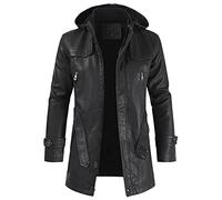 Giacca Uomo vestibilità Regolare Tinta Unita Media Lunghezza Pelle Giacca Uomo più Fodera Pile Antivento Impermeabile Invernale Giacca Uomo Cappello Staccabile con Cintura