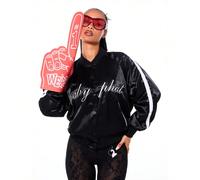 Giacca varsity in raso con stampa di testo in stile script, polsini a costine, maniche a contrasto, giacca invernale e autunnale L,M,S,XL,XSGrafico,LettereTessuto in maglia