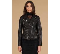 Giacca Vera Pelle Nera Donna Chiodo con Cintura Biker Made in Italy Chiodo D