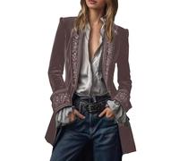 Giacca vintage da donna in velluto, con scollo a V, ricamata, lunga giacca in velluto, colletto dentellato, cappotti, vittoriano, gotico frack pirata, giacca da pirata, steampunk medievale, O rosa., M