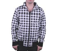 Giacca Zip Up Flying Fortress Nera Bianca A Quadri Buffalo Per Uomo NWT