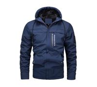 Giacche calde da uomo in cotone spesso foderato in pile con cappuccio Trench cappotti da sci da montagna giacca a vento, Blu scuro, M