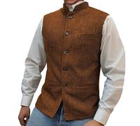 Giacche con colletto Stand-up da uomo Gilet Tweed Nehru Casual Nehru Giacca Giacca Gilet, arancione, L