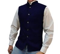 Giacche con colletto Stand-up da uomo Gilet Tweed Nehru Casual Nehru Giacca Giacca Gilet, Blu marino, XS