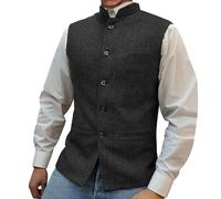Giacche con colletto Stand-up da uomo Gilet Tweed Nehru Casual Nehru Giacca Giacca Gilet, Nero , XS