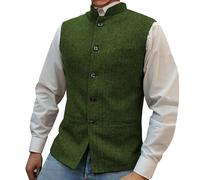 Giacche con colletto Stand-up da uomo Gilet Tweed Nehru Casual Nehru Giacca Giacca Gilet, verde, XL