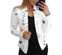 Giacche da Abito Blazer da Donna Giacca da Abito Aperta sul Davanti Cappotto da Donna Stampa Floreale Collo Alto Elegante Blazer da Ufficio da Donna Abbigliamento da Donna, White, L