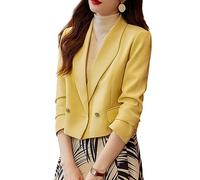 Giacche Da Abito E Blazer Da Donna,Blazer Corto Da Donna Manica Lunga Giacca Con Collo A Scialle Cardigan Aperto Anteriore Casual Bottoni Posteriori Gialli Cappotto Elegante Giacche Da Abito Da Sera