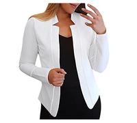 Giacche da donna alla moda, giacca corta, a maniche lunghe, estive, da lavoro, slim fit, blazer, giacca estiva leggera, tinta unita, bianco, M