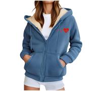 Giacche da donna foderate in pile con zip intera, cappotti invernali da donna con cappuccio, comodi e alla moda, a maniche lunghe, invernali, caldi, giacche con cappuccio, Blu, L