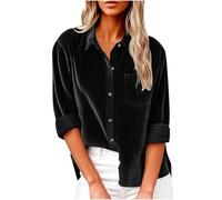 Giacche da donna in velluto a coste a maniche lunghe con bottoni camicie con tasca sul petto casual vestibilità ampia camicia plissettata posteriore da donna camicette lunghe con colletto top oversize