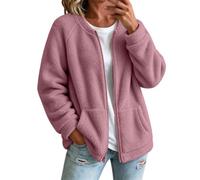 Giacche da donna Uk Bomber Collar Full Zip Fluffy Winter Outwear | Giacca in pile da donna, a maniche lunghe, tinta unita, con tasche profonde, casual, vestibilità comoda