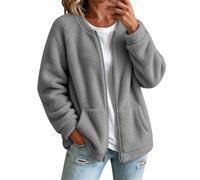 Giacche da donna Uk Bomber Collar Full Zip Fluffy Winter Outwear | Giacca in pile da donna, a maniche lunghe, tinta unita, con tasche profonde, casual, vestibilità comoda