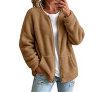 Giacche da donna Uk Bomber Collar Full Zip Fluffy Winter Outwear | Giacca in pile da donna, a maniche lunghe, tinta unita, con tasche profonde, casual, vestibilità comoda
