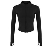 Giacche da palestra da donna Giacca da corsa con zip intera Giacca da allenamento a maniche lunghe con fori per i pollici, assorbente del sudore e asciugatura rapida Abbigliamento sportivo slim fit pe