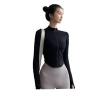 Giacche Da Palestra Giacca Da Corsa Da Donna Con Zip Intera Giacca Da Allenamento A Maniche Lunghe Assorbe Il Sudore E Asciuga Rapidamente Abbigliamento Sportivo Slim Fit Per Lo Yoga Nero S