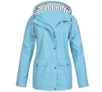 Giacche da pioggia da donna UK impermeabili antivento full zip up con cappuccio impermeabile casual tinta unita coulisse leggero cardigan con tasche da donna autunno inverno escursionismo campeggio