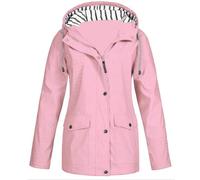 Giacche da pioggia da donna UK impermeabili antivento full zip up con cappuccio impermeabile casual tinta unita coulisse leggero cardigan con tasche da donna autunno inverno escursionismo campeggio