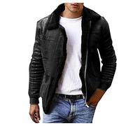 Giacche da uomo in finta pelle, invernali, foderate in caldo pile, vestibilità aderente, a maniche lunghe, con colletto in pelliccia, Nero , XL