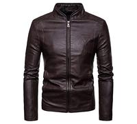 Giacche da uomo in pelle PU con colletto alla coreana, giacca da motociclista con cerniera completa, a maniche lunghe, con tasca, stile vintage anni '90, Giacca in pelle da uomo caffè, M