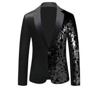 Giacche da uomo oro argento paillettes abito cantante ospite concerto palco paillettes blazer partito sottile smoking cappotto, Nero , S