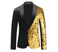Giacche da uomo oro argento paillettes abito cantante ospite concerto palco paillettes blazer partito sottile smoking cappotto, Oro, L