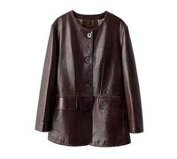 Giacche di cuoio genuino del girocollo dell'annata per le donne cappotto casual della pelle di pecora di affari sottile, 3, M
