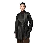 Giacche di cuoio genuino dell'annata per le donne semplice girocollo casual della pelle di pecora Trench Coat, Nero , XL