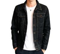 Giacche di jeans allentate da uomo con bottoni a maniche lunghe con risvolto giacca di jeans alla moda classica casual slim fit giacca di jeans, Nero , M